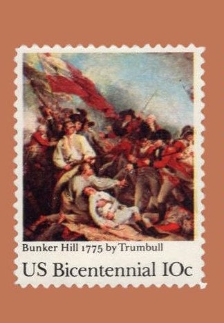 10 BUNKER HILL BATTLE Painting Trumbull Revolution War - Bright USA Postage Stamps - Issued in 1975 - s1564 -