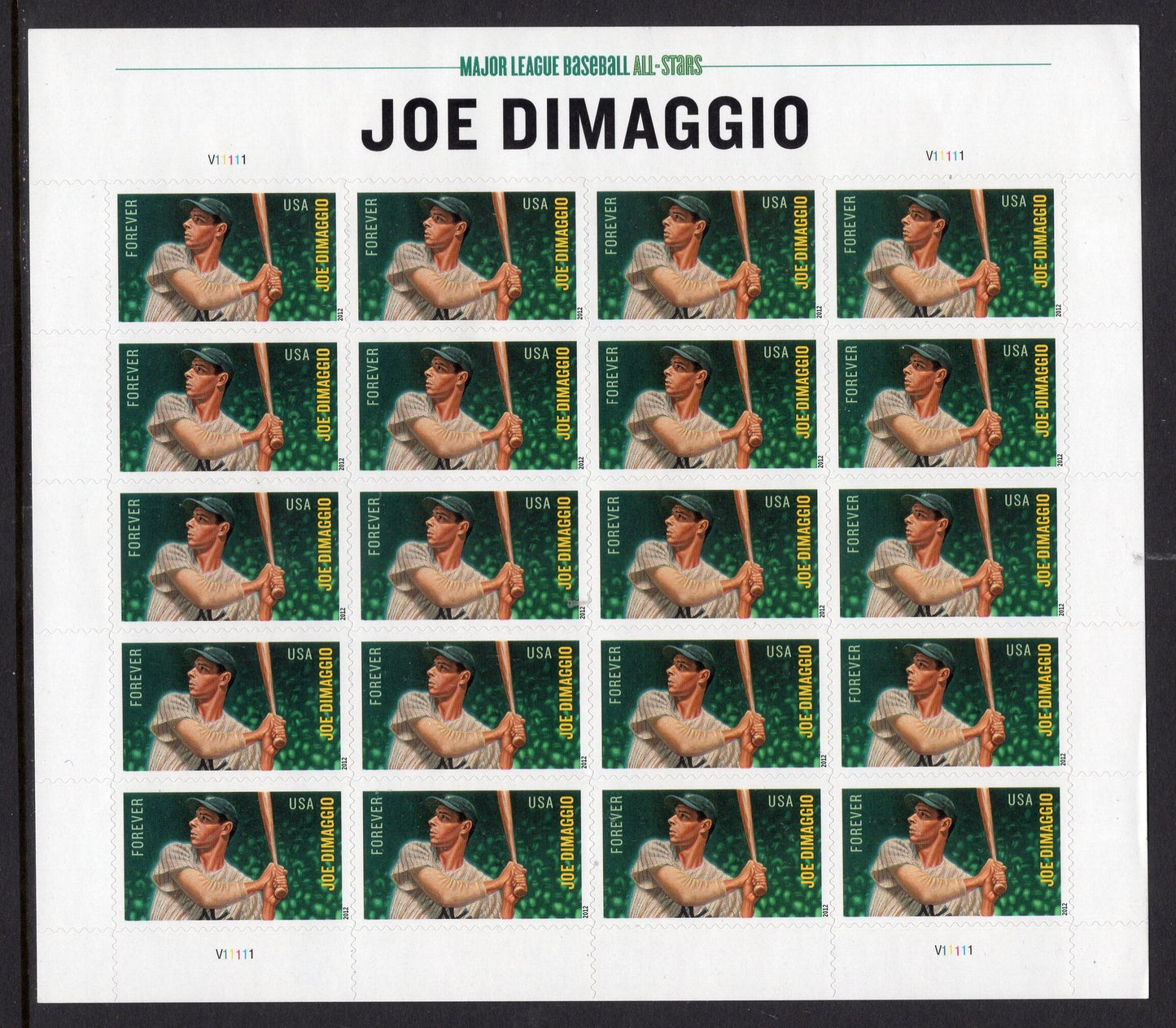 1 JOE DiMAGGIO New York YANKEES Baseball All - star Sheet of 20 Unused USA Postage Stamps Issued in 2012 - s4697 -