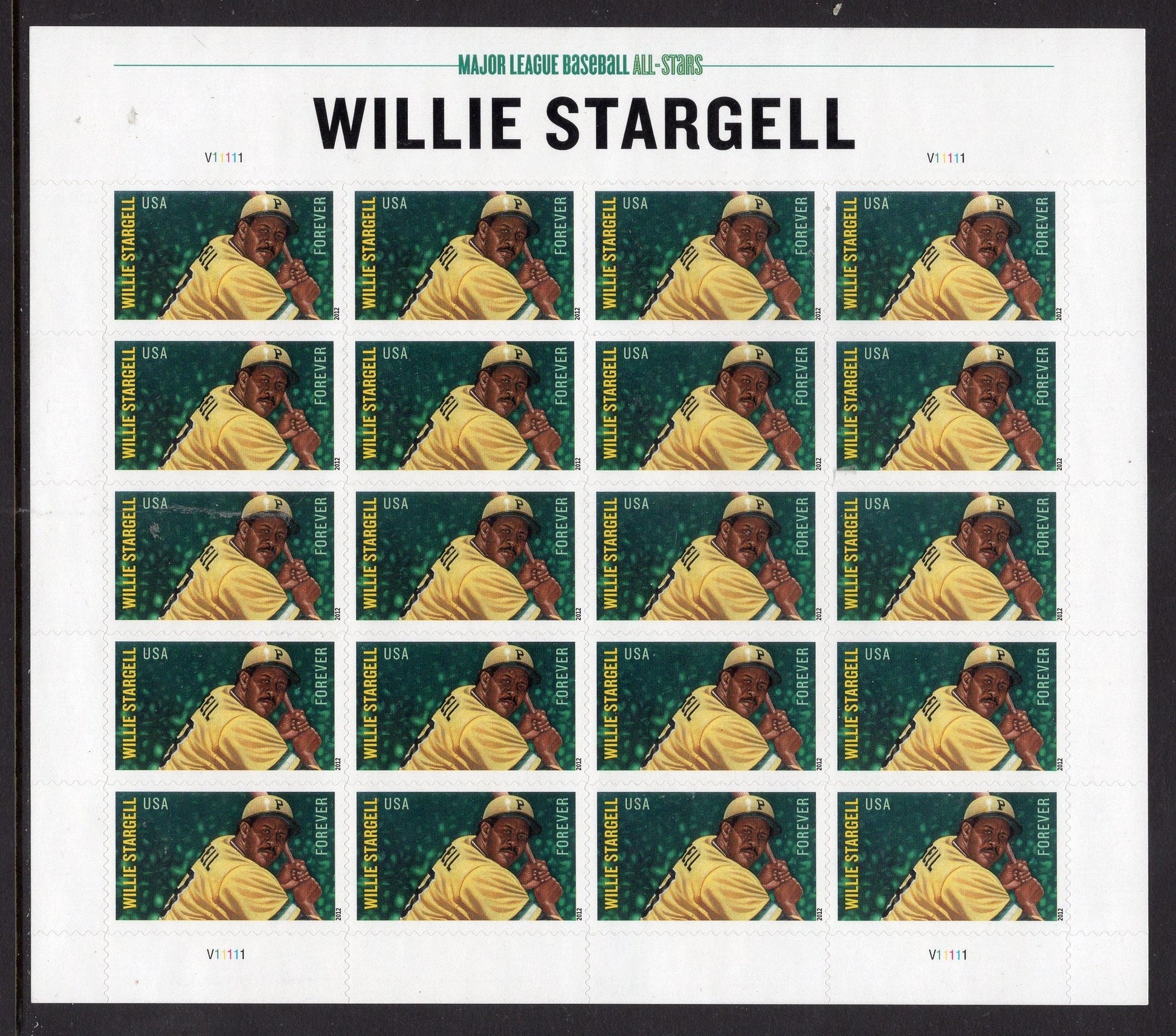 WILLIE STARGELL Sheet of 20 Pittsburgh Pirates Baseball All - sTAR Unused USA Postage Stamps Issued in 2012 - s4696 -