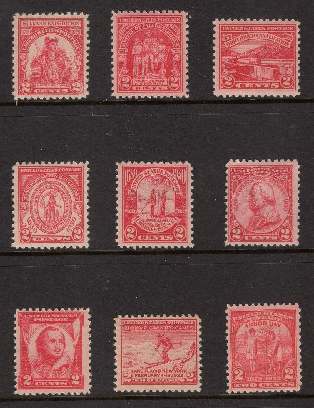 9 2c RED STAMPS VINTAGE Issued in between Years 1929 to 1932 (sbetween 657 // 717) Fresh Bright Classic Postage Stamps -