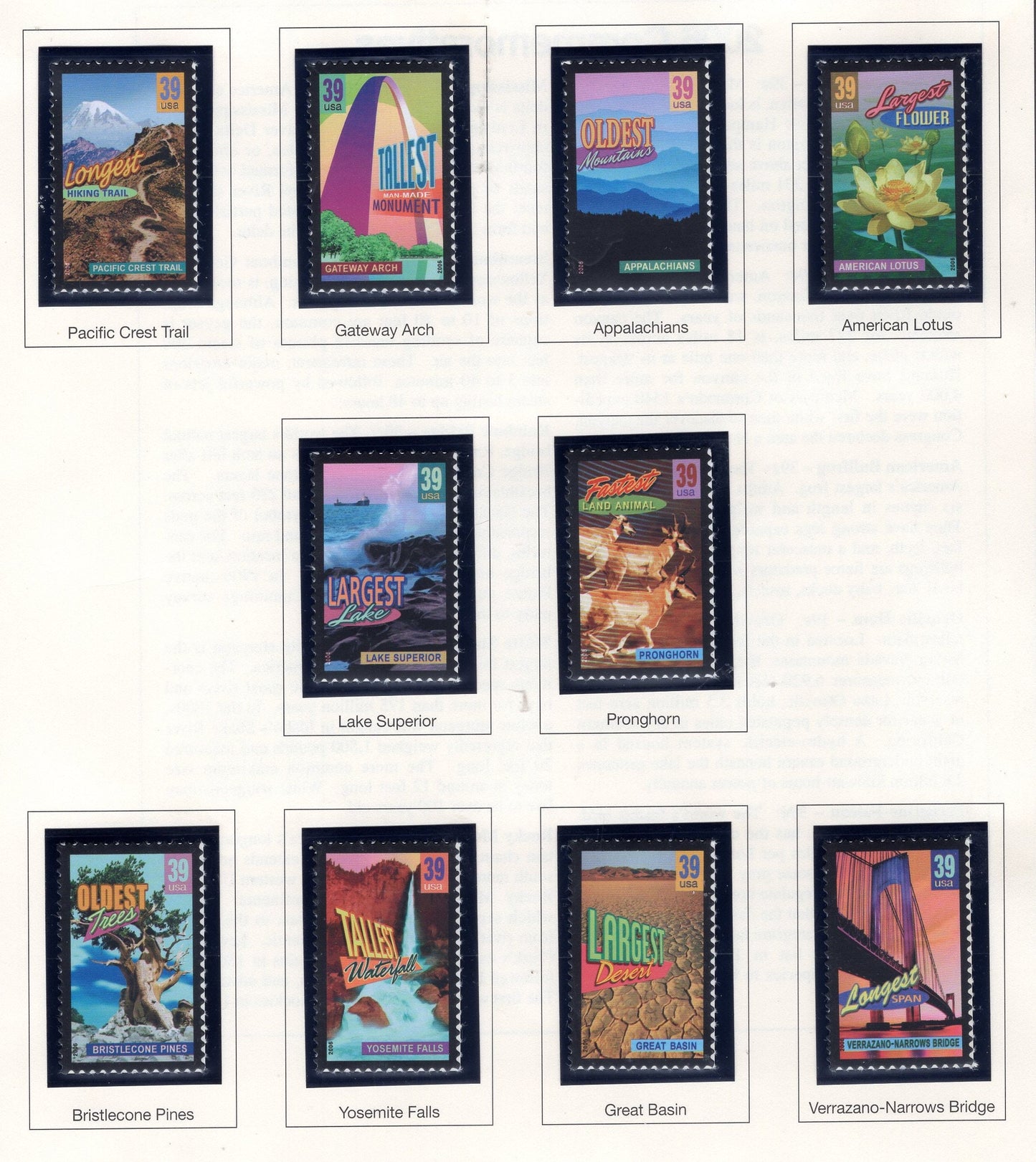 40 WONDERS of AMERICA - Bright, fresh mint US Postage Single Stamps - s4033 -