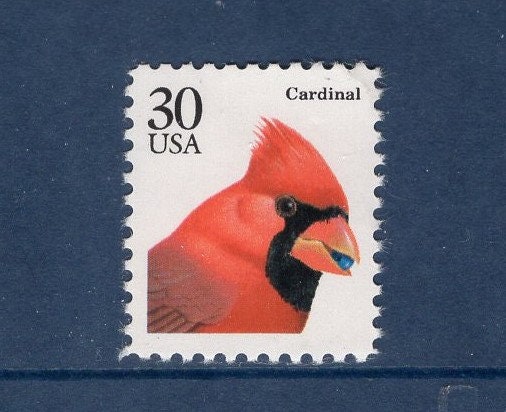 5 CARDINAL Birds Fresh, Bright Unused US Postage Stamps - Issued in 1991 - s2480 -