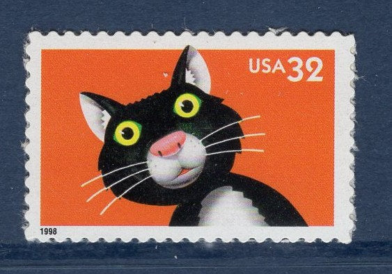 5 BRIGHT EYES Black CAT - Bright, fresh USA Postage Stamps - Issued in 1998 - s3232 -