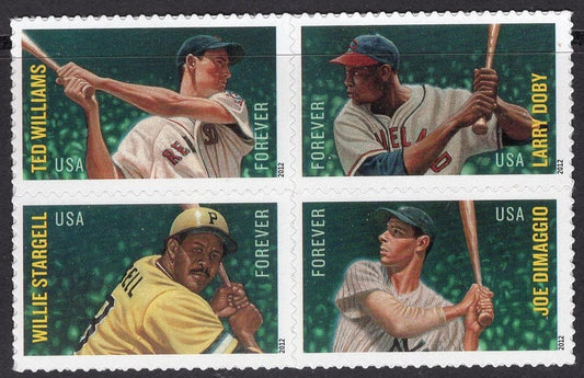 1 WILLIAMS STARGELL DiMAGGIO DOBY Baseball Block of 4 Unused Fresh USA Postage Stamps - s4694 -