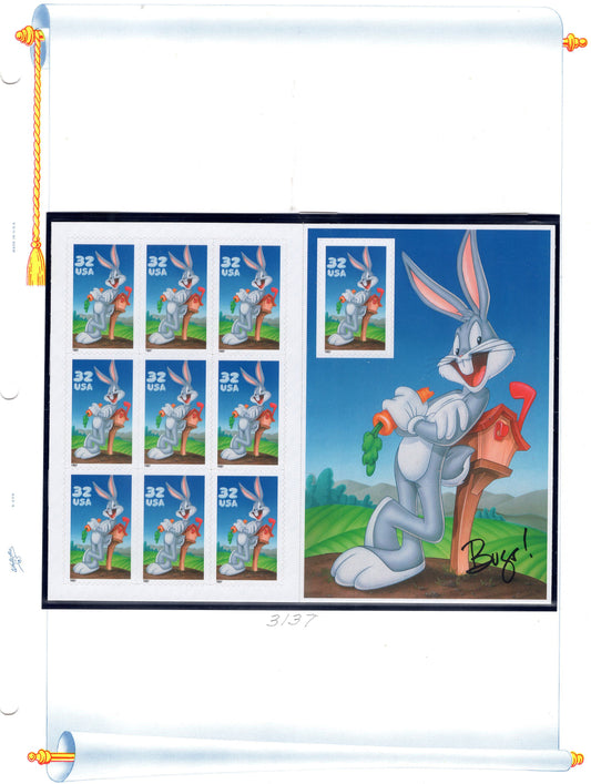 1 BUGS BUNNY Sheet of 10 LOONEY Tunes Mailbox Bright, Bright Unused USA Postage Stamps - Issued in 1997 - s3137 -
