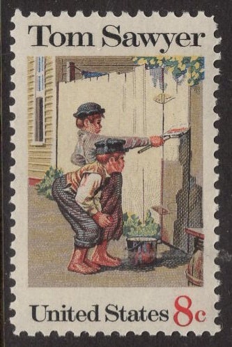 15 TOM SAWYER White-washing Painting Fence by Norman Rockwell Bright Unused Fresh Postage Stamps - Issued in 1972 - s1470 -