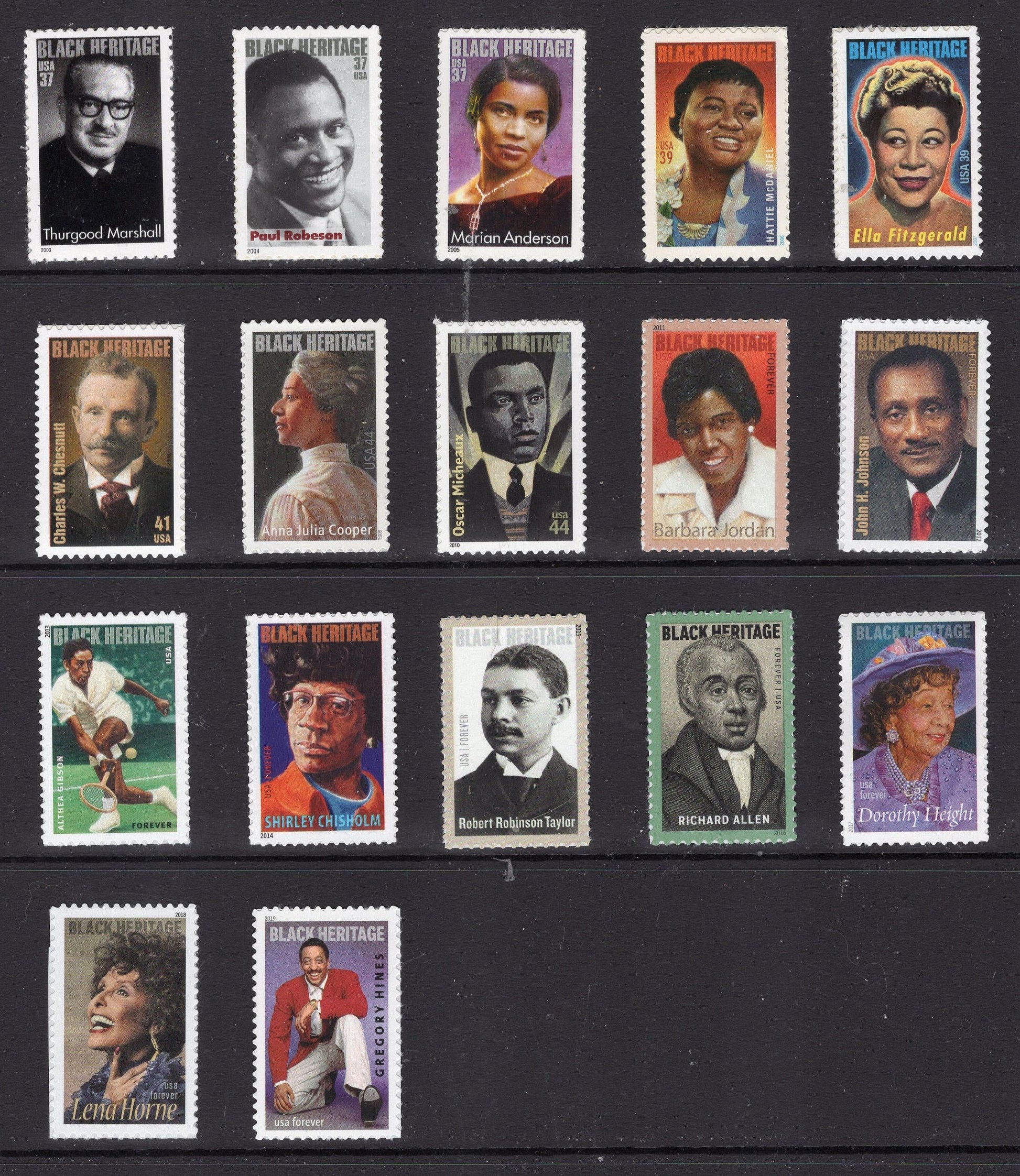 BLACK HERITAGE AMERICANS Complete Collection of 45 with a Edmonia Lewis Unused Fresh Bright USA Postage Stamps -