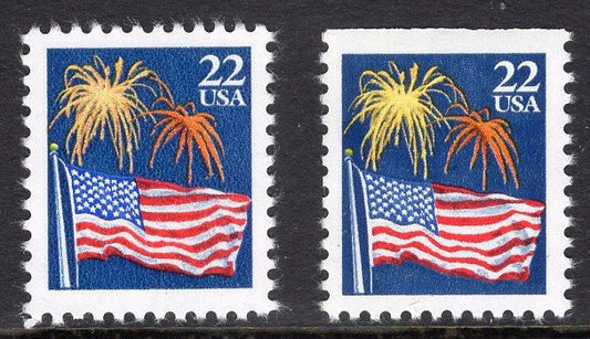 10 FIREWORKS FLAG USA Postage Stamps (2 shown above) - Unused, Bright, Post Office Fresh - Issued in 1987 - s2276-2276aping.