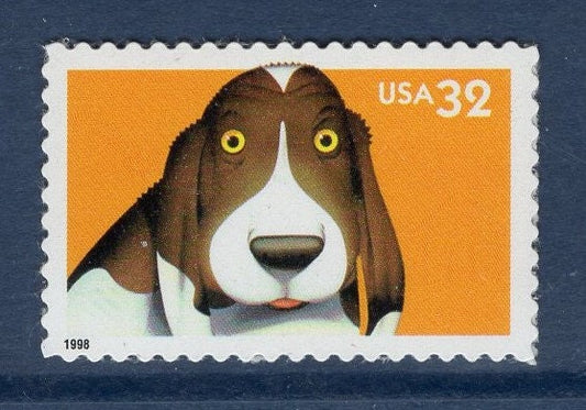 5 BRIGHT EYES DOG - (Beagle-like) - Bright, unused USA Postage Stamps - Issued in 1998 - s3230 -