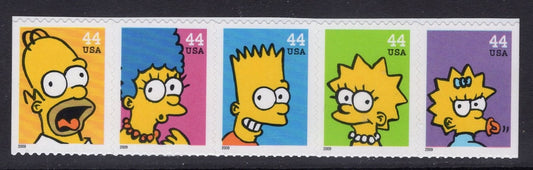 1 SIMPSONS STRIP of 5 Different Unused Fresh Bright US Postage Stamps – Quantity Available - Issued in 2009 - s4399 -