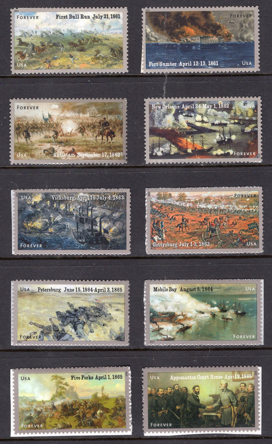 10 CIVIL WAR Complete Anniversary Collection Unused Fresh Bright US Postage Stamps - Issued in 2011-15 - s4522//4981-