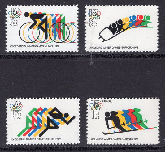 12 STYLIZED OLYMPIC Stamps (3 each) Bright Unused USA Postage Stamps - Quantity Available - Issued in 1972 - s1460-62+C85 -