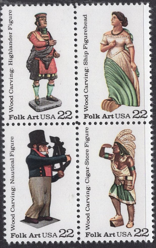 8 FOLK ART Carvings Chief Unused Fresh Bright US Postage Stamps – Quantity Available- Issued in 1986- s2240 -