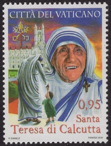 1 MOTHER TERESA CANONIZATION Decorative Sheet of 10 Unused Fresh Vatican City Postage Stamps -Theresa Issued in 2016 - s1628