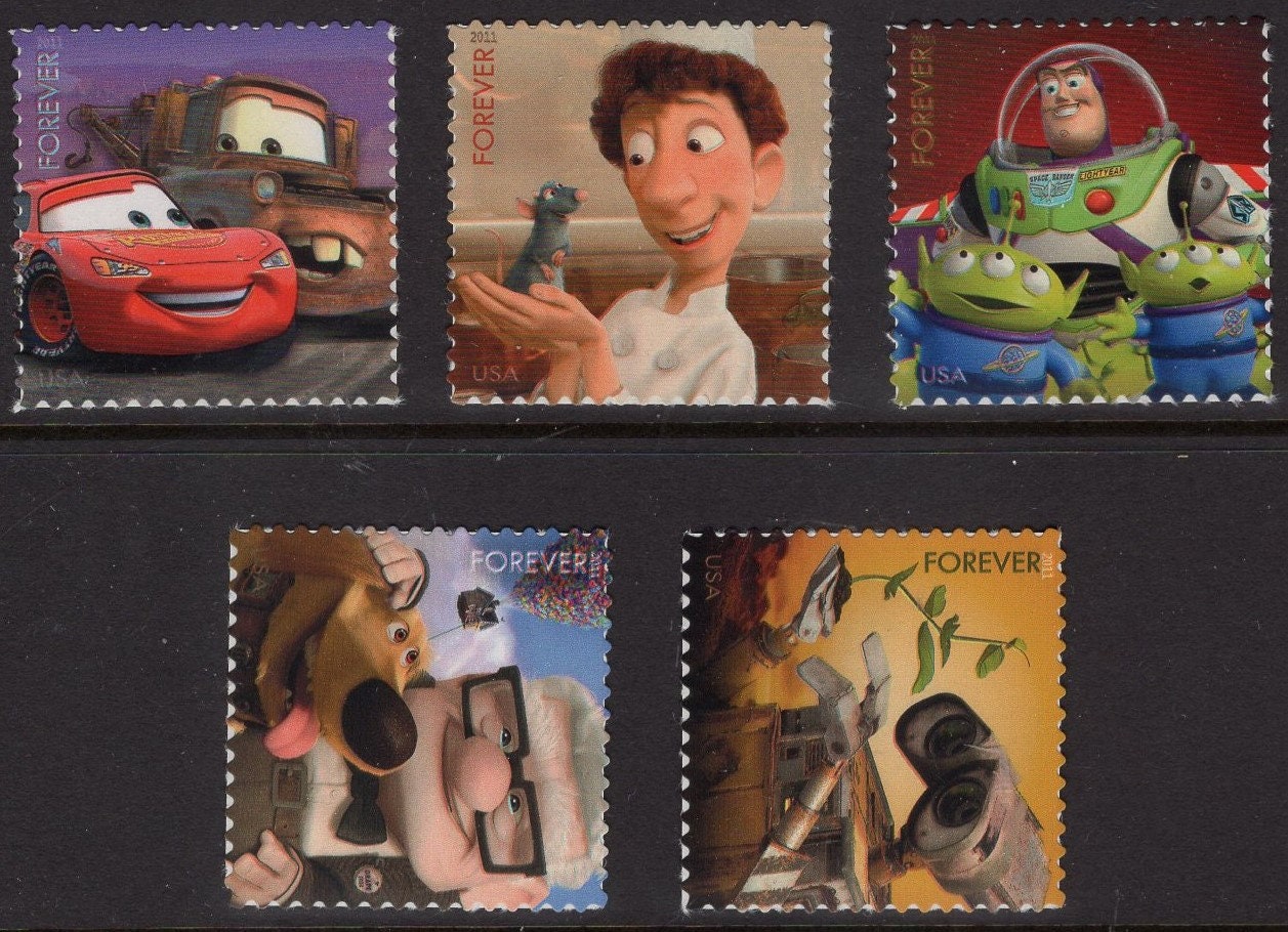 1 SEND A HELLO Disney Pixar 5 Singles Postage Stamps - Mint Post Office Fresh - s4553 -