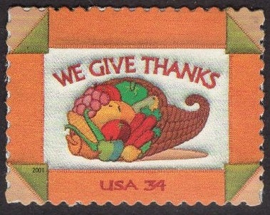 10 THANKSGIVING CORNUCOPIA Horn of Plenty We Give Thanks Turkey Bright Never Hinged US Stamps - Issued in 2001- s3546