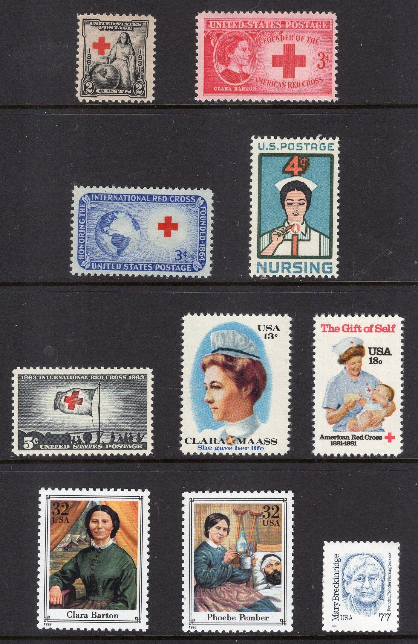 1 NURSING 10 Stamp ADVANCED Red Cross Collection - Bright, fresh mint US Postage Stamps - 1931-98 s702//2975r -
