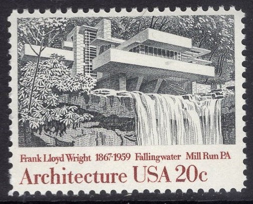 5 FALLINGWATER Frank Lloyd WRIGHT Architecture Unused Fresh Bright US Postage Stamps - Issued in 1982 - s2019 -
