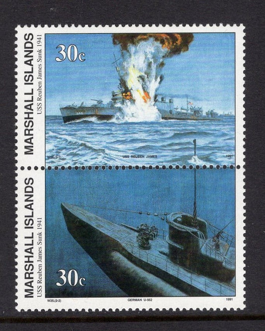 2 SUBMARINE U-BOAT World War II Stamps from Marshall Islands Bright Postage Stamps - Issued in 1991 - s286 -