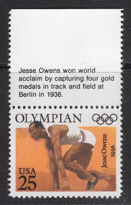 1 JESSE OWENS BLACK American Olympian with Tab Heritage 1936 Unused Fresh Bright Postage Stamps - Issued in 1990 - s2496 -