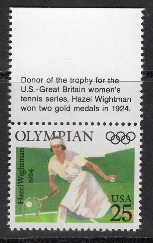 1 TENNIS OLYMPIAN WIGHTMAN 1924 with Descriptive Tab unused Fresh Bright USA Stamps - Issued in 1990 - s2498 -