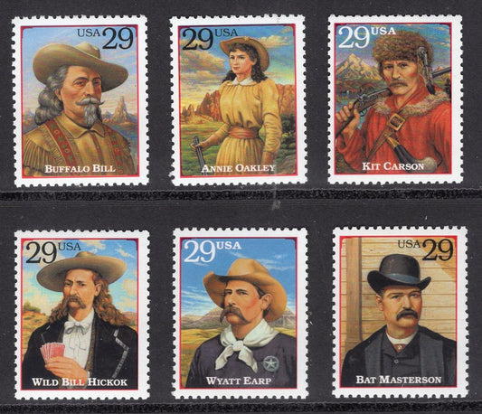 6 WILD WEST LEGENDS Oakley Hickok Buffalo Bill Earp Bright Fresh Mint Unused USA Postage Stamps - Issued in 1994  - s2869WWL -