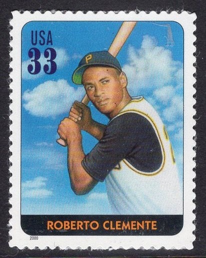 2 ROBERTO CLEMENTE Stamps PITTSBURGH Pirate Hall of Famer - Bright Postage Stamps - Issued in 2000 - s3408j -