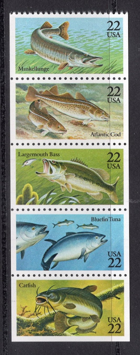 10 GAME FISH (5 different) 2 each Mint NH -Unused Fresh, Bright USA Postage Stamps - Issued in 1986 - s2205-09 -