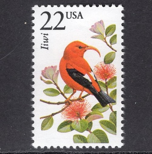 4 IIWI HAWAII SONGBIRD Scarlet Bird USA Stamps Unused, Bright and Post Office Fresh - Issued in 1987 - s2311 -