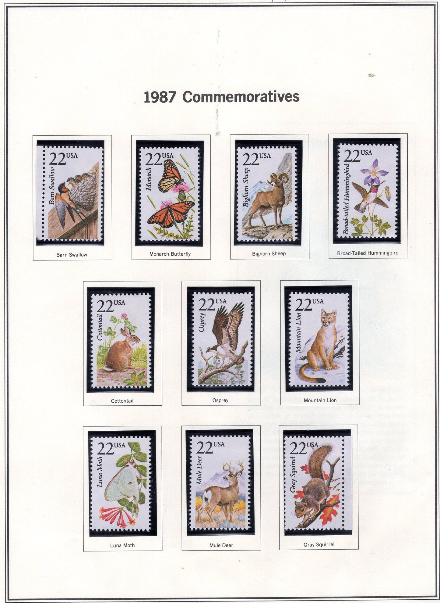 50 WILDLIFE of NORTH AMERICA Different Stamps See 5 Scans Birds Fish Butterflies Fresh Bright USA -1987 - s2286