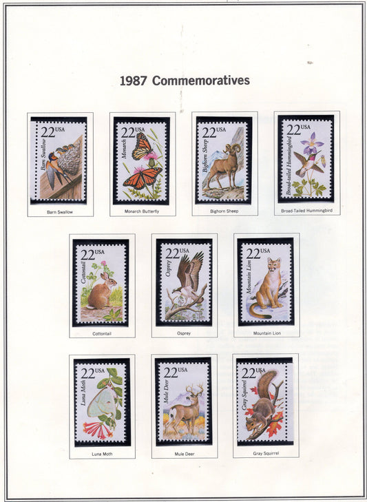 50 WILDLIFE of NORTH AMERICA Different Stamps See 5 Scans Birds Fish Butterflies Fresh Bright USA -1987 - s2286