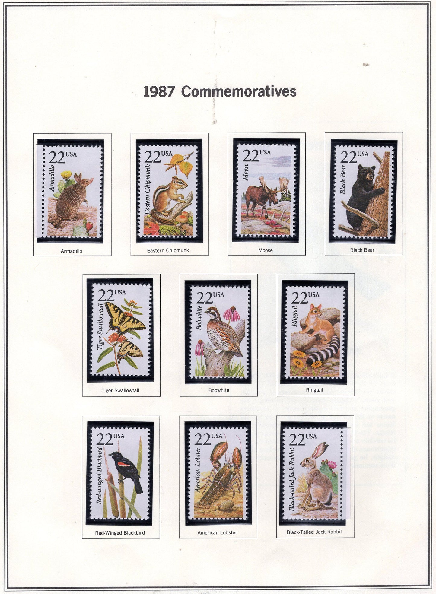 50 WILDLIFE of NORTH AMERICA Different Stamps See 5 Scans Birds Fish Butterflies Fresh Bright USA -1987 - s2286