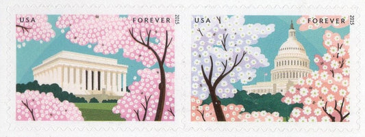 10 CHERRY + DOGWOOD Blossoms of FOREVER Wedding Stamps (in pairs) - Bright Fresh USA Postage Issued in 2015 s4982-83 Pair x5 -FreShip USA