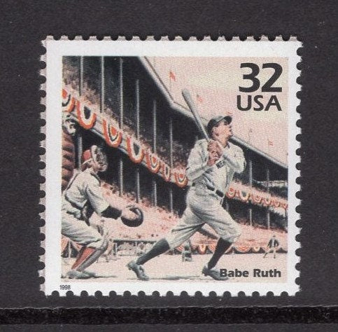 3 BABE RUTH BASEBALL Slugger Bright, Fresh USA Postage Stamps - Quantity Available - Issued in 1998 - s3184a -