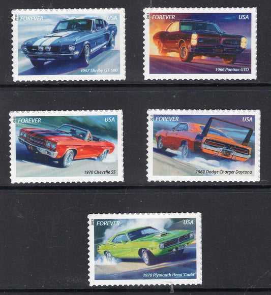 5 MUSCLE CARS Shelby Charger GTO Chevelle Ply Barricuda Unused Fresh USA Postage Stamps - Issued in 2013  - s4743 -