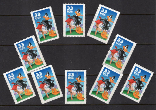 10 DAFFY DUCK LOONEY Tunes Stamps Mailbox Bright, Bright Unused USA Postage Stamps - Issued in 1999 - s3306 -