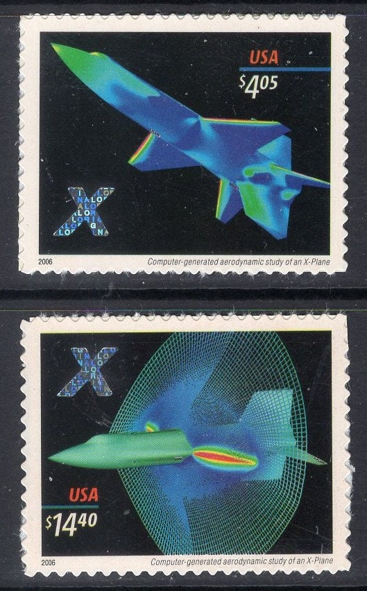 2 HOLOGRAM X-PLANE High Value Stamps Fresh Bright USA Postage Stamps - Quantity Available - Issued in 2006 - s4018+ -