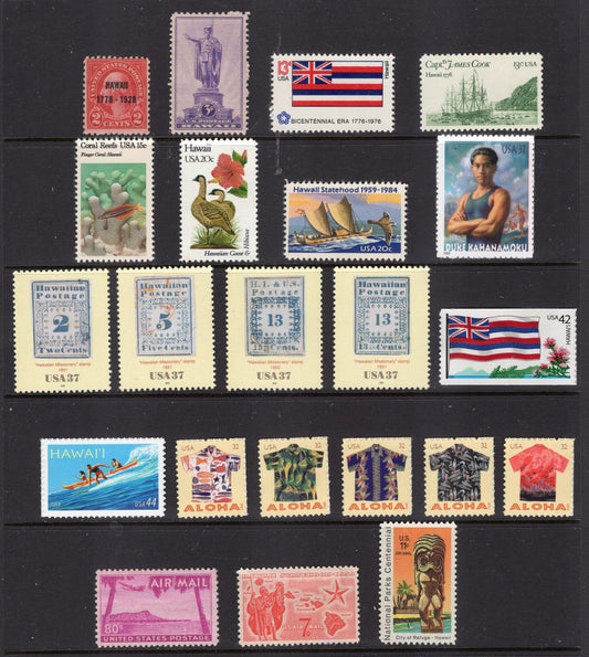 HAWAII #1 STAMP COLLECTION of 26 Stamps inc 1 Sheet of 4 USA Postage Stamps - Issued in 1928/on  - sHawaiian Col #1 -