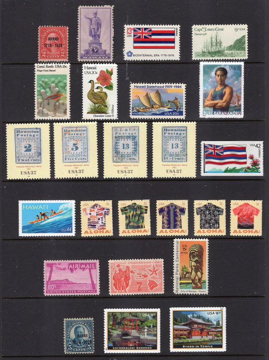 HAWAII #2 STAMP COLLECTION of 29 Stamps inc 1 Sheet of 4 USA Postage Stamps - Issued in 1928/on  - sHawaiian Col #2 -