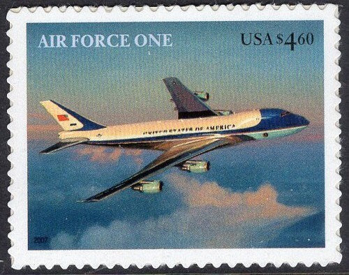 1 AIR FORCE ONE Plane President Priority Mail High Value Stamp Bright USA Postage Stamp - Issued in 2007 - s4144 -