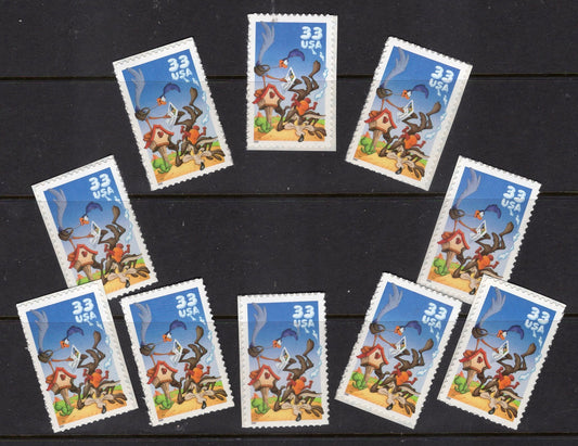 10 ROAD RUNNER Coyote LOONEY Tunes Stamps Mailbox Bright, Bright Unused USA Stamps - Issued in 2000-Quantity- s3391 -