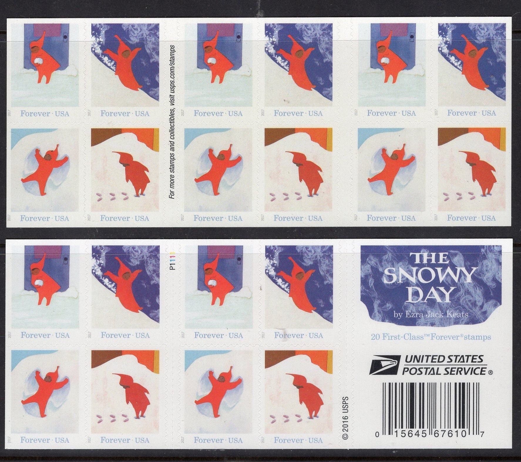 SNOWY DAY Booklet of 20 Winter Snow Holiday Christmas Postage Stamps - Bright Fresh Issued in 2017 s5246 -
