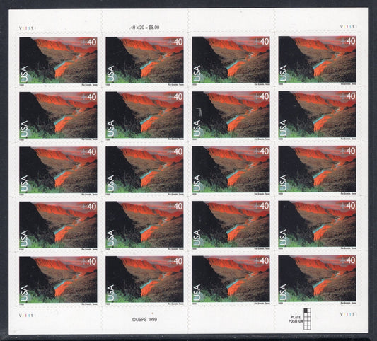 RIO GRANDE RIVER Sheet of 20 Scenic USA Landscapes Stamps - Unused, Fresh, Bright Post Office - Issued in 1999 - sC134 M -
