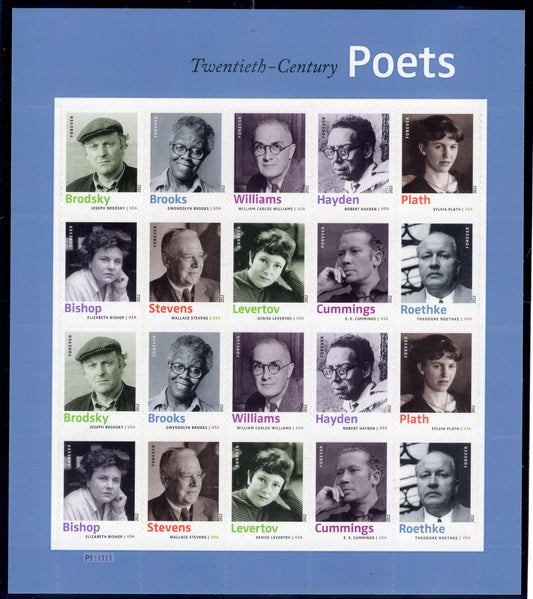 20th CENTURY POETS TWENTIETH Williams Decorative Sheet of 20 - Unused, Fresh, Bright - Issued in 2012 - s4654 M -