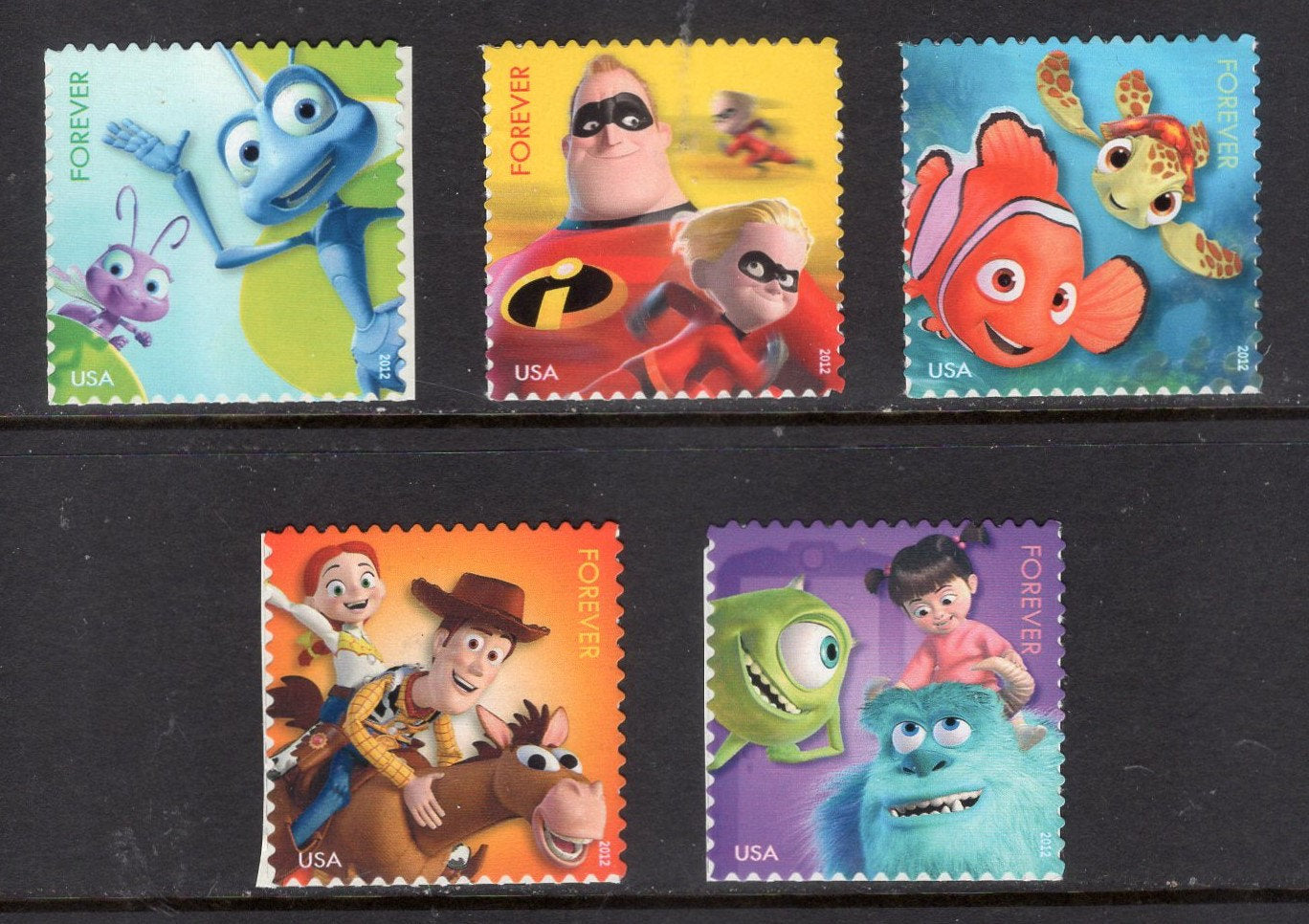 1 MAIL A SMILE Disney Pixar 5 Singles Postage Stamps - Mint Post Office Fresh - s4677 -