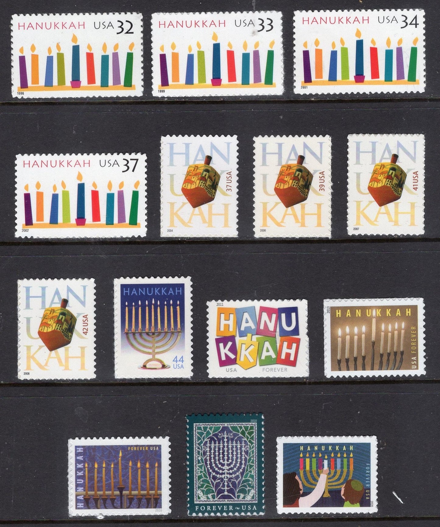 COMPLETE HANUKKAH COLLECTION 1996-on 14 USA Stamps - Mint Post Office Fresh - Issued in 1996 onwards - s1-Hanukkah -