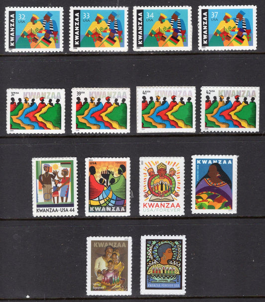 COMPLETE KWANZAA COLLECTION 1997- 14 USA Stamps - Mint Post Office Fresh - Issued in 1997/on - s1- Kwanzaa -