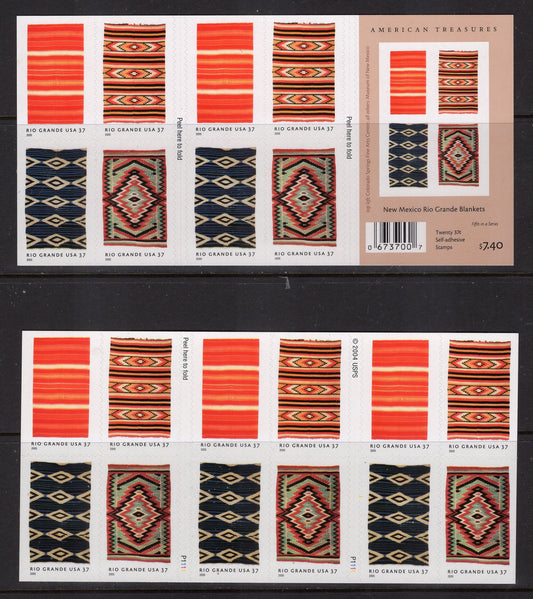 BLANKETS NEW MEXICO Rio Grande Design 37c Booklet of 20 Stamps - Mint, Bright Post Office Fresh - Issued in 2005 - s3926 -
