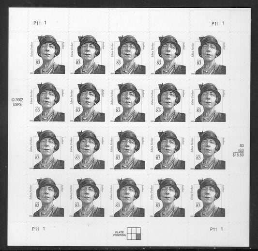 EDNA FERBER Writer Novelist Giant Short Story - Unused, Fresh, Bright Post Office - Issued in 2002 - s3433 M -