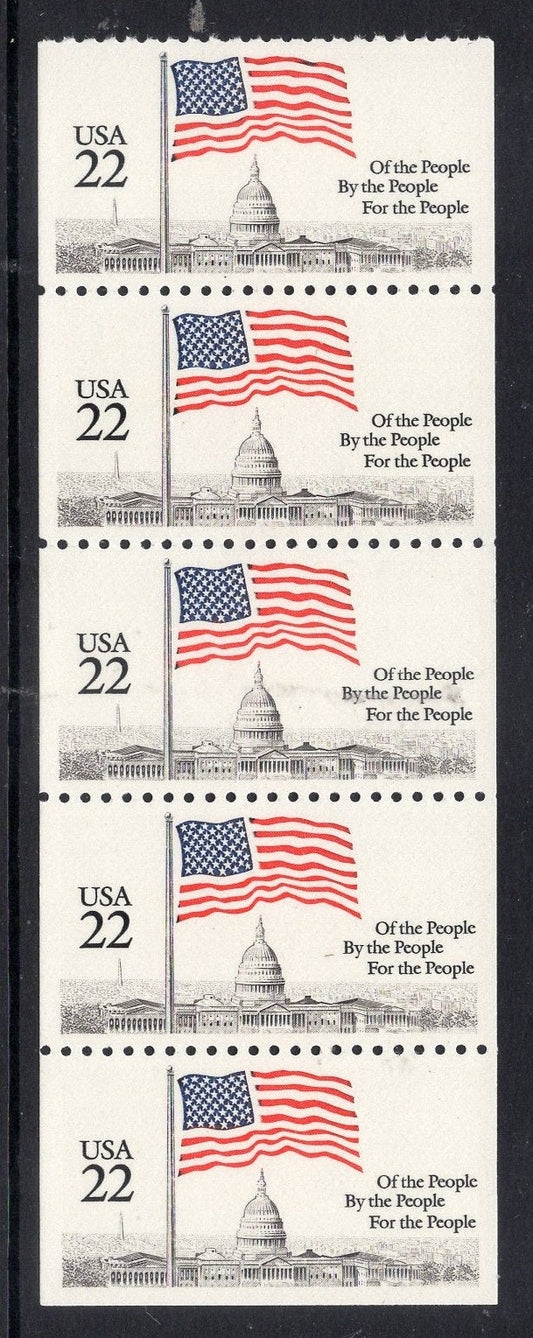 5 FLAG OVER CAPITOL We the People By the People For the People- Unused Fresh Bright USA Stamps - Issued in 1985 - s2116 -